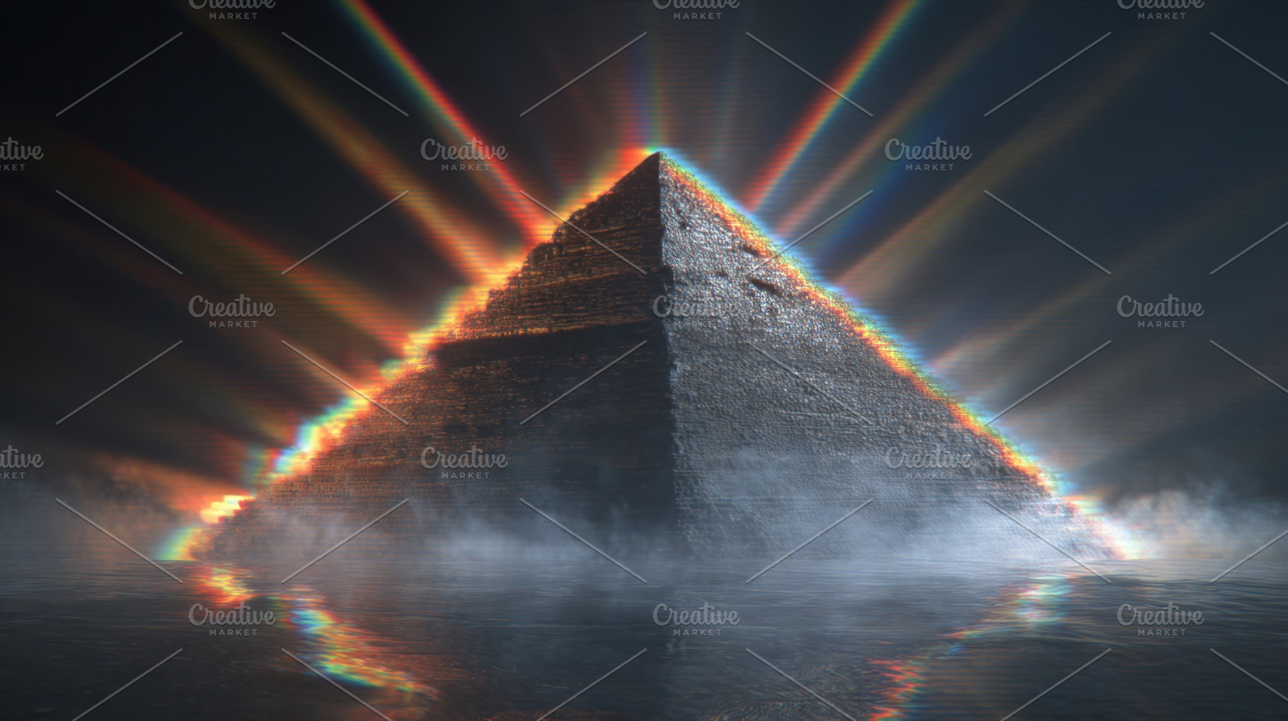 Mystical pyramid with rainbow rays, a Photo by Beautiful things