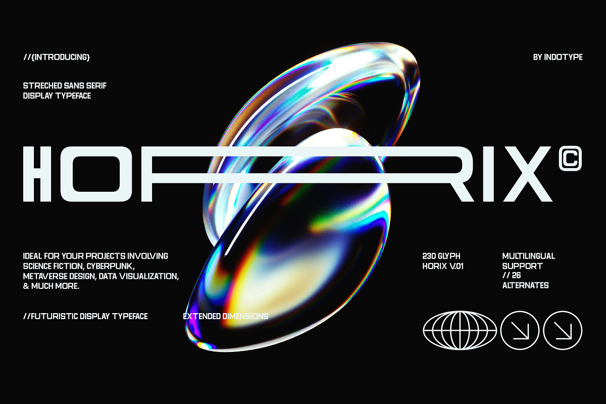 Horix - Modern Stretched Sans Serif, a Font by Indotype Foundry (Photo 1 of 9)