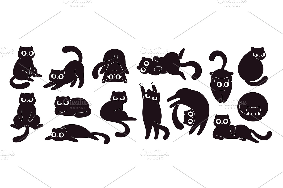 Cartoon black cats. Funny fat cat in, an Animal Illustration by LadadikArt