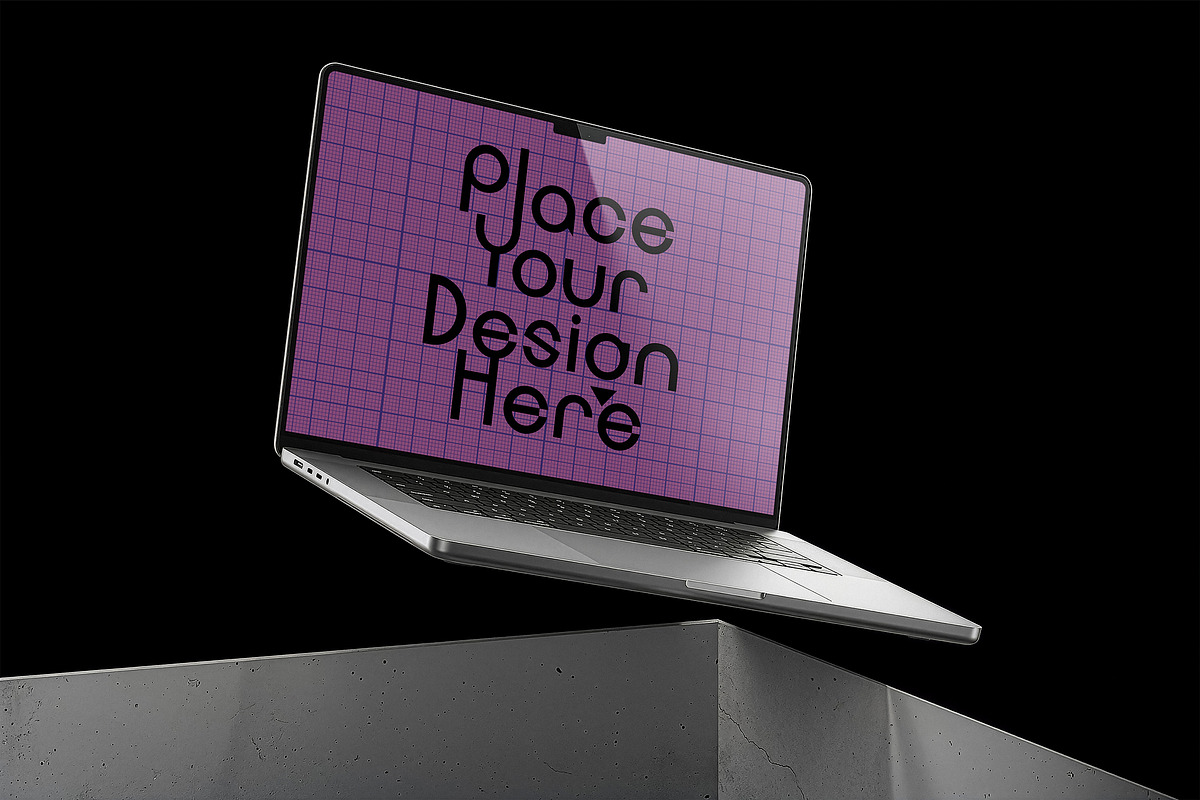 5 Laptop Mockups on Concrete Block, a Mac Mockup by smishura (Photo 6 of 11)