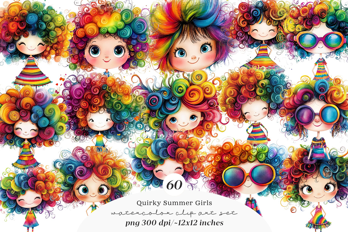 Watercolor quirky summer girl clipar, an Illustration by SinaCreation (Photo 1 of 11)