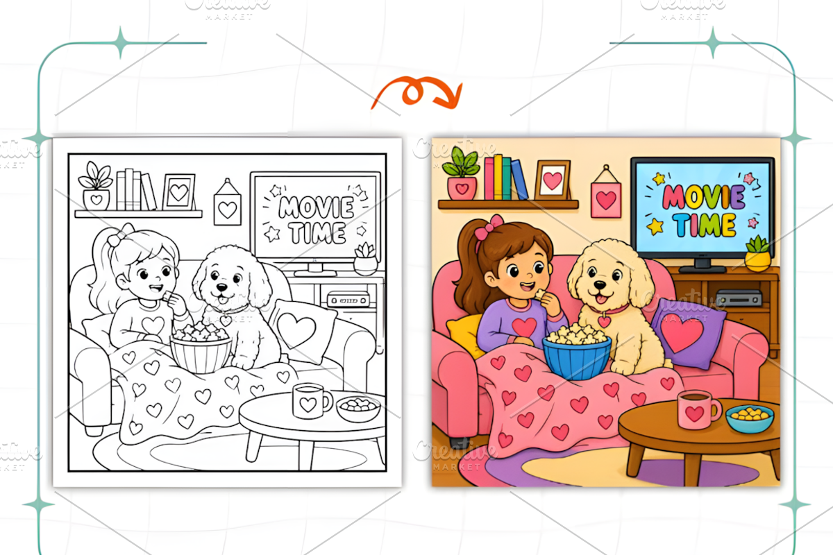 Cozy Dog and Me Cute Cozy Coloring, a Decorative Illustration by Design Station (Photo 4 of 7)
