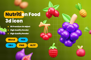 Nutrition Food 3d Icon Pack, an Object 3D Model by Ui Stock