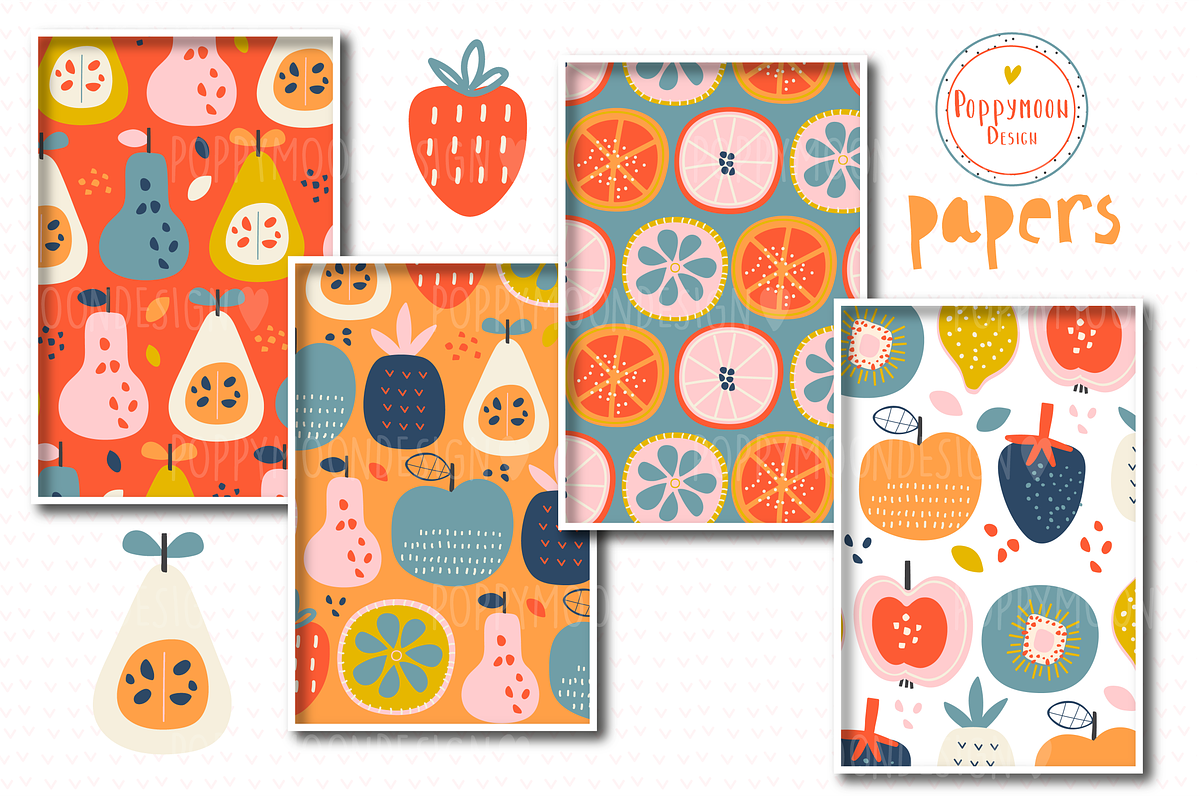 Fruit paper set, a Pattern Graphic by Poppymoondesign
