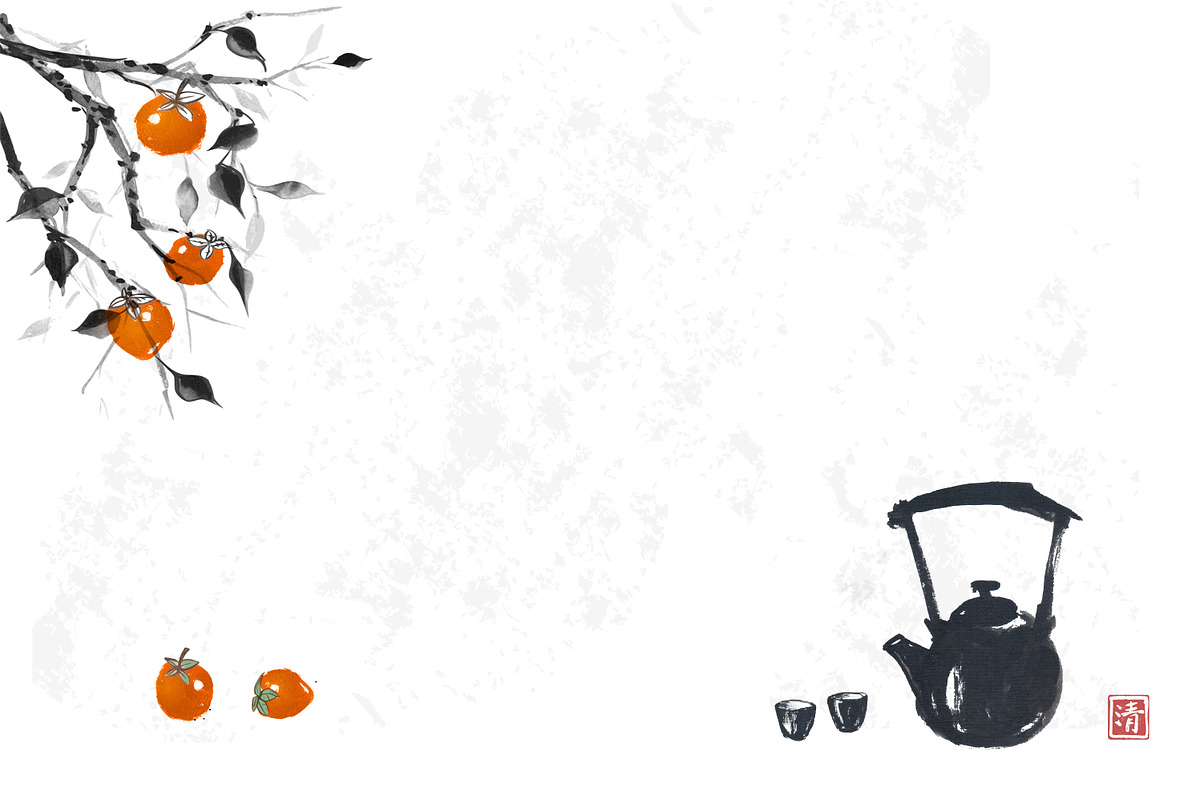 Sumi-e ink painting. Tea ceremony., a Food Illustration by Elina_Li (Photo 17 of 17)