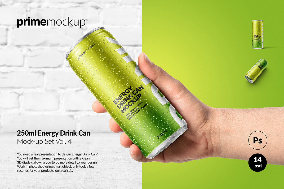 250 ml Energy Drink Can Mockup Set, a Cups & Container Mockup by PrimeMockup (Photo 1 of 11)