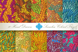 10 Colored Seamless Florals. Set #9