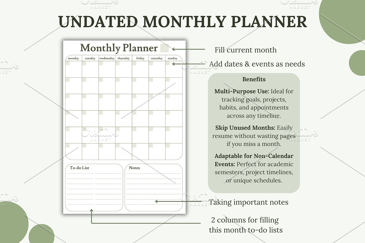Undated Monthly Planner Template, a Stationery Template by Journal w Sushii (Photo 4 of 4)