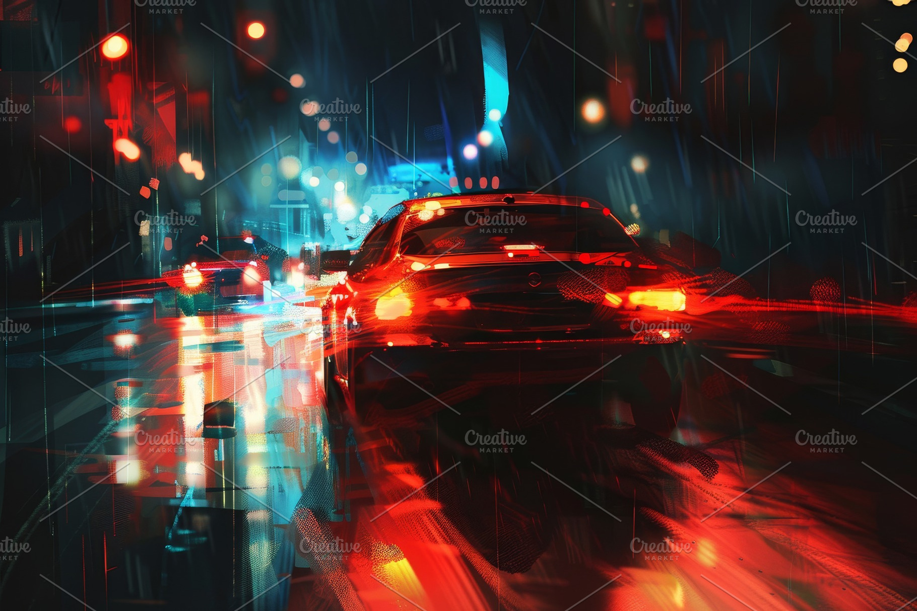A rainy night in the city with blurr, a Photo by Tanuart
