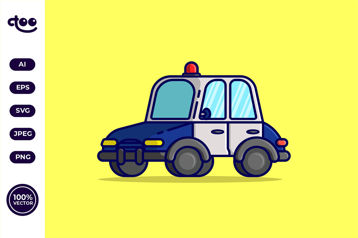 Simple Police Car Cartoon vector, a Transportation Illustration by Satisfactoons