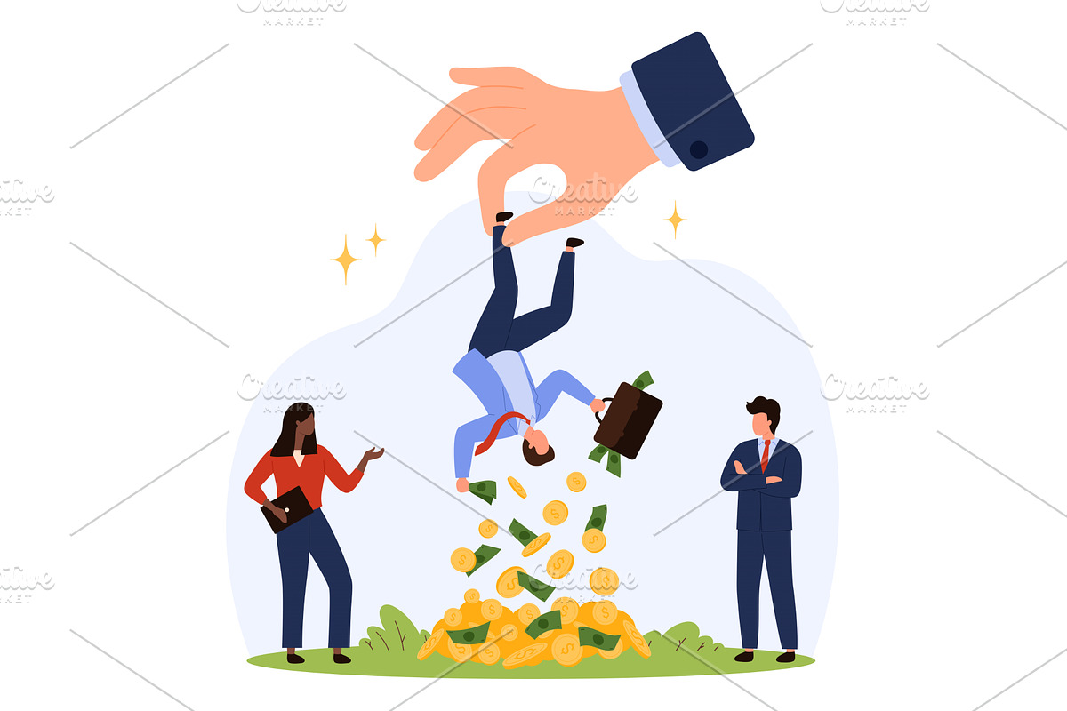 Businessman Shaken Money Giant Hand, a Finance Illustration by Flashvector