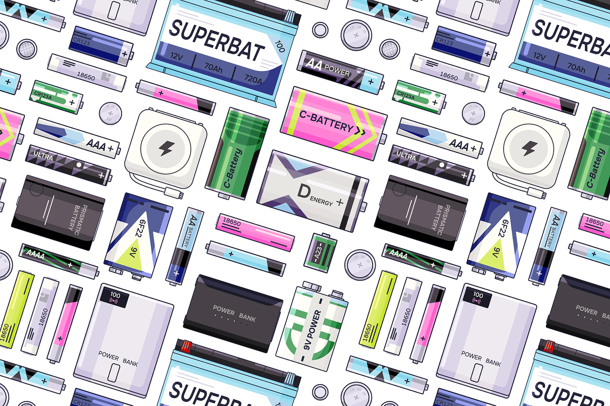 Batteries and accumulators set, a Technology Illustration by PaperTrident (Photo 5 of 6)