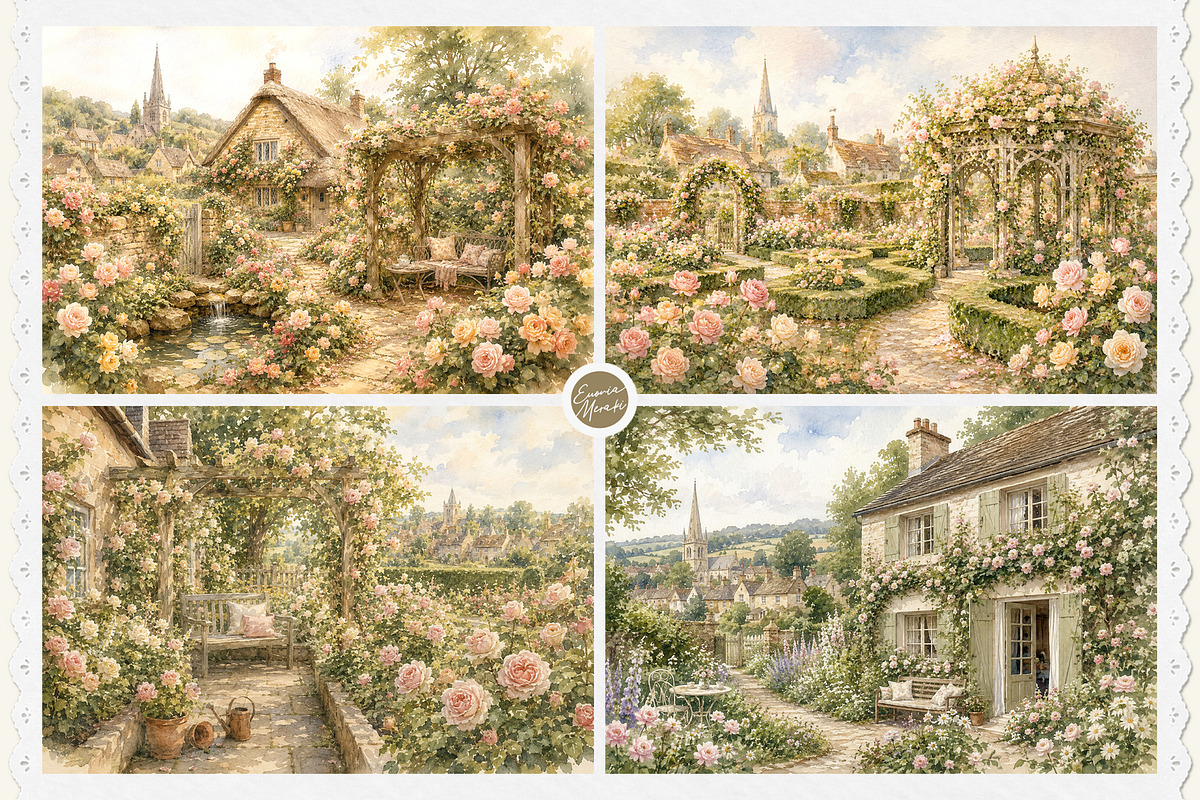 English Cottage Garden in Watercolor, a Decorative Illustration by Euonia Meraki (Photo 5 of 20)