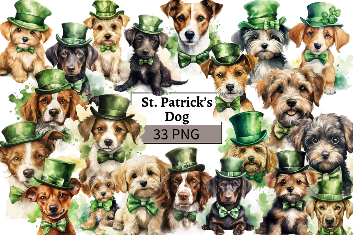 St. Patrick's Cute Dog Cliparts, an Animal Illustration by Mash Mash Stickers (Photo 1 of 9)