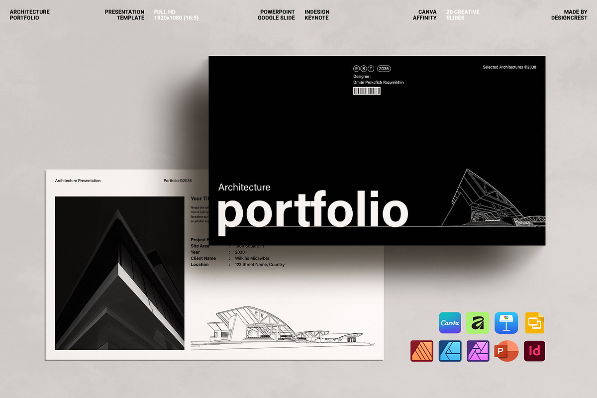 Architecture Portfolio Template, a Presentation Template by DesignCrest (Photo 1 of 13)