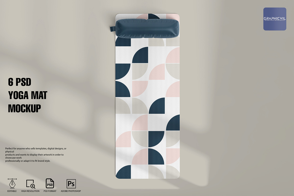 Yoga mat template mockup, a Household Mockup by GraphicVil (Photo 1 of 9)