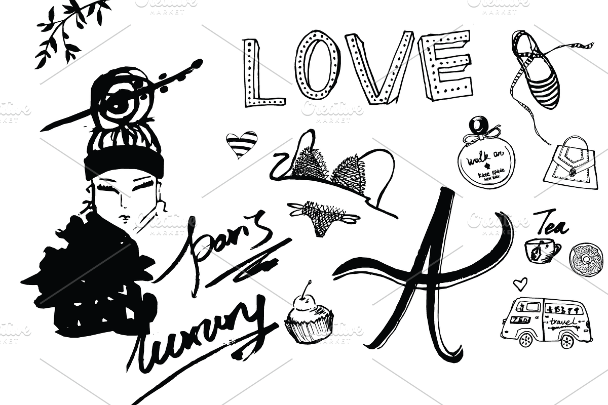Vintage Fashion Love Sketch Bonus, an Illustration by mollyli.ai