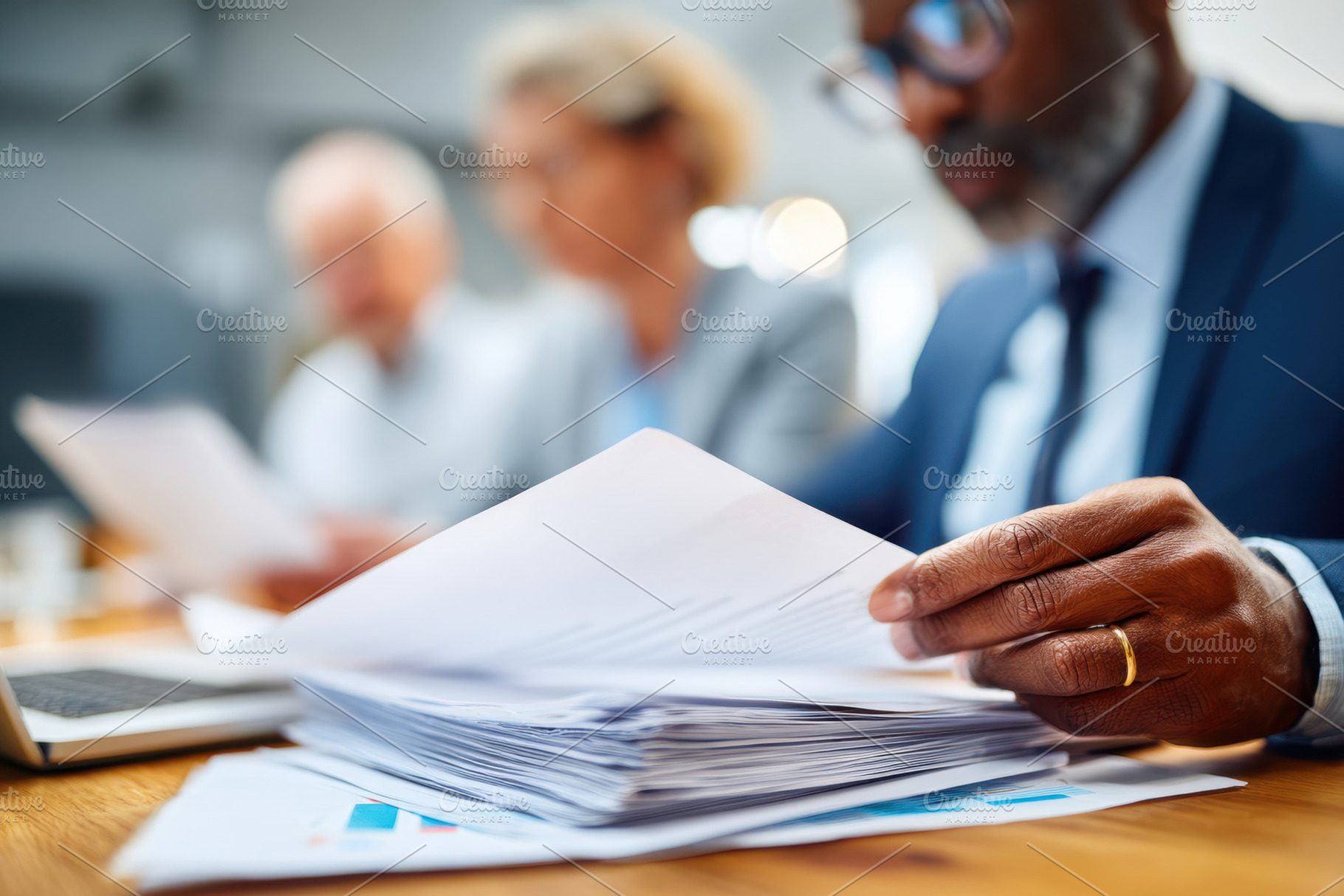 Sorting papers on a wooden desk in an office, a Business Photo by AlyaAnd