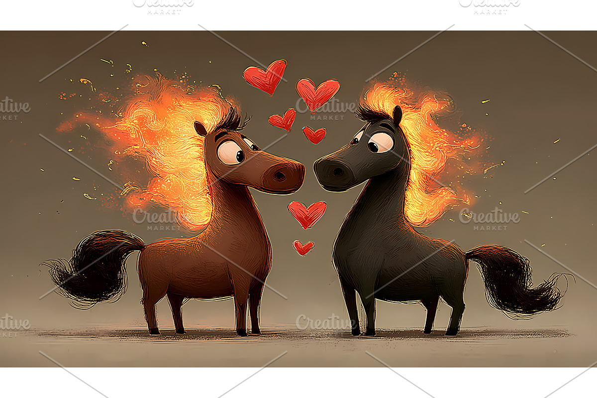 Cute Fire Horse Couple in Love with, an Illustration by Lukas Jonaitis SHOP