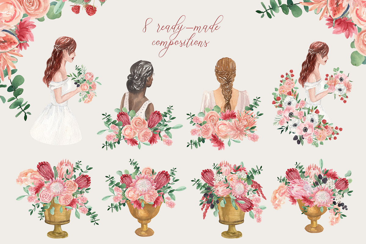 Modern Bridal Floristry Berry Pink, a Decorative Illustration by Catch the Dream Art (Photo 6 of 14)