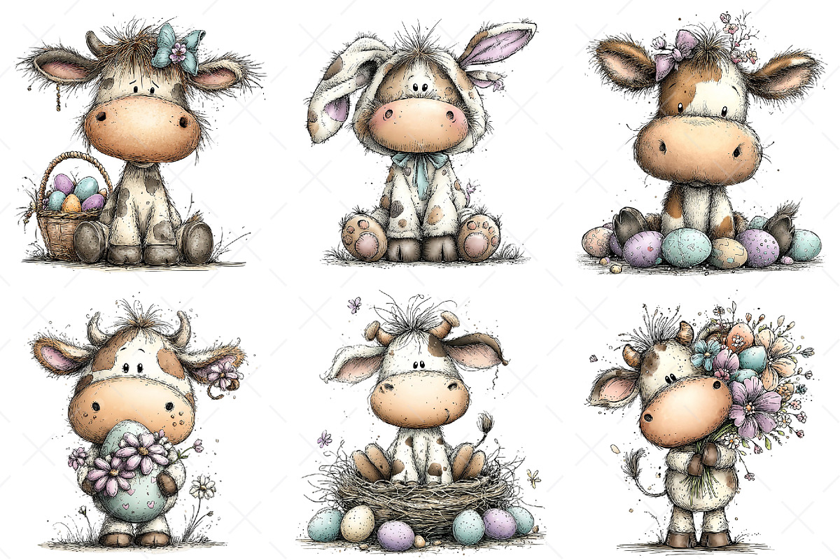 Whimsical Easter Cow Clipart Png, an Illustration by Craft Nest (Photo 2 of 9)