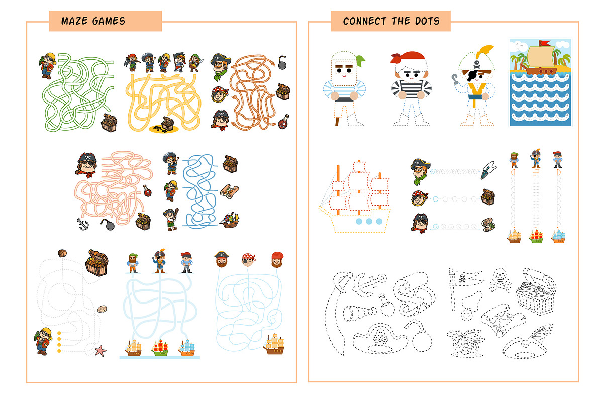 Pirate cartoon set of activity games, an Education Illustration by Ksenya Savva (Photo 7 of 10)