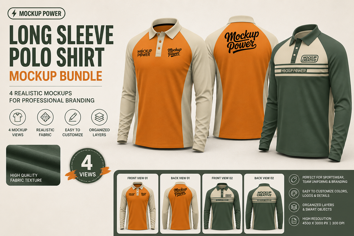 Long Sleeve Polo Shirt Mockup Bundle, a Shirt Mockup by Mockup Power (Photo 2 of 4)