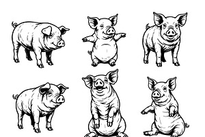 vector set of nine adorable pigs., an Animal Illustration by yod67