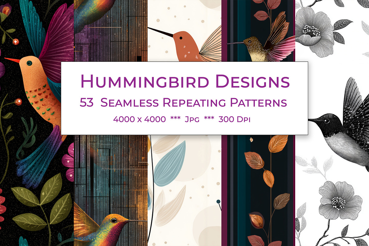 Hummingbird Retro Art Style Patterns, a Pattern Graphic by karenfoleyphoto (Photo 1 of 11)