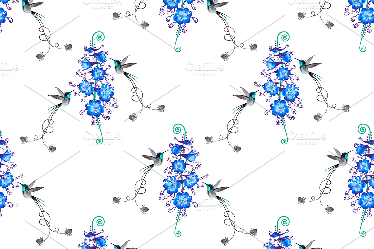 Hummingbirds and flowers, a Pattern Graphic by sovarina (Photo 4 of 7)
