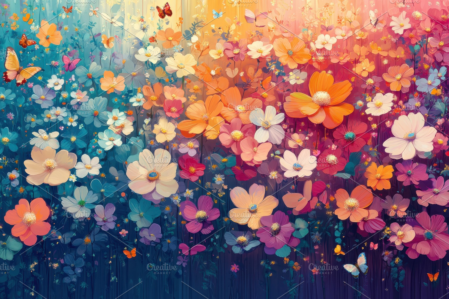 Vibrant Cosmos Flower Garden with Bu, a Photo by Pixeness Studio