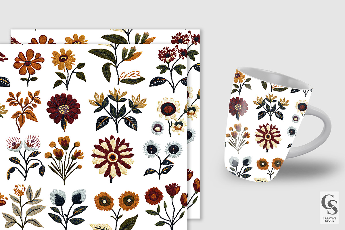 Indian Boho Floral Embroidery Papers, a Pattern Graphic by Creative Store (Photo 3 of 5)