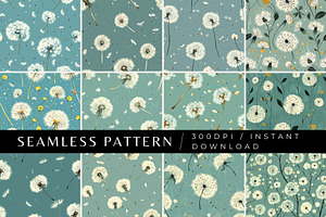 12 Dandelion Whimsy Seamless Pattern