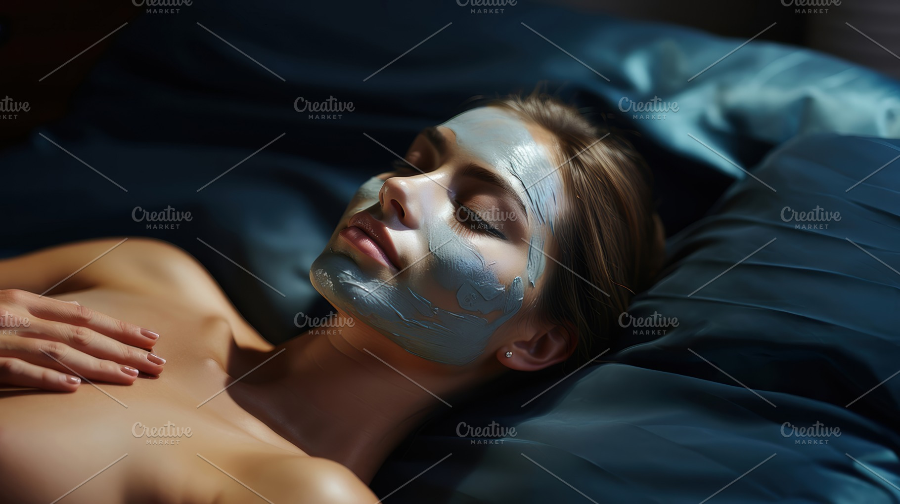 Close-Up of a Woman Relaxing with Blue Clay Face Mask in Spa Setting, a Photo by AS photostudio