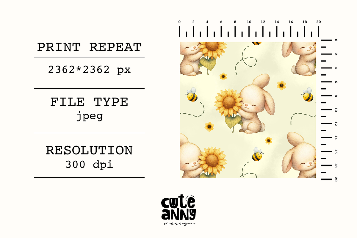 Cute Pattern with Bunny Sunflower, a Pattern Graphic by Cuteanny Design (Photo 2 of 4)