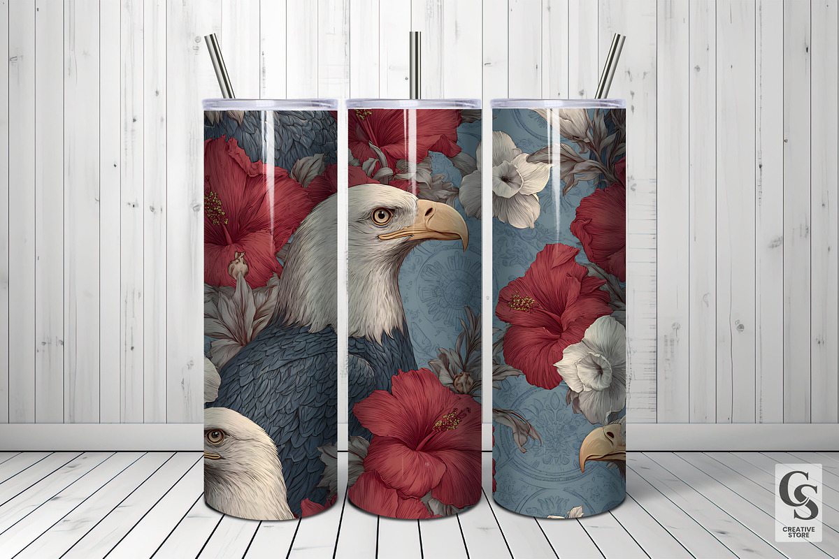 American Floral Eagle Digital Papers, a Pattern Graphic by Creative Store (Photo 3 of 5)
