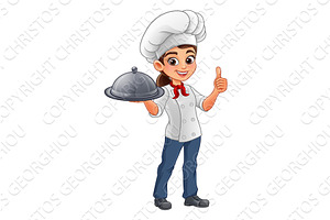 Chef Woman with Cloche Tray and, a Food Illustration by Christos Georghiou