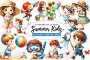 Summer Kids Watercolor Clipart, an Illustration by Designworld (Thumbnail 1 of 4)
