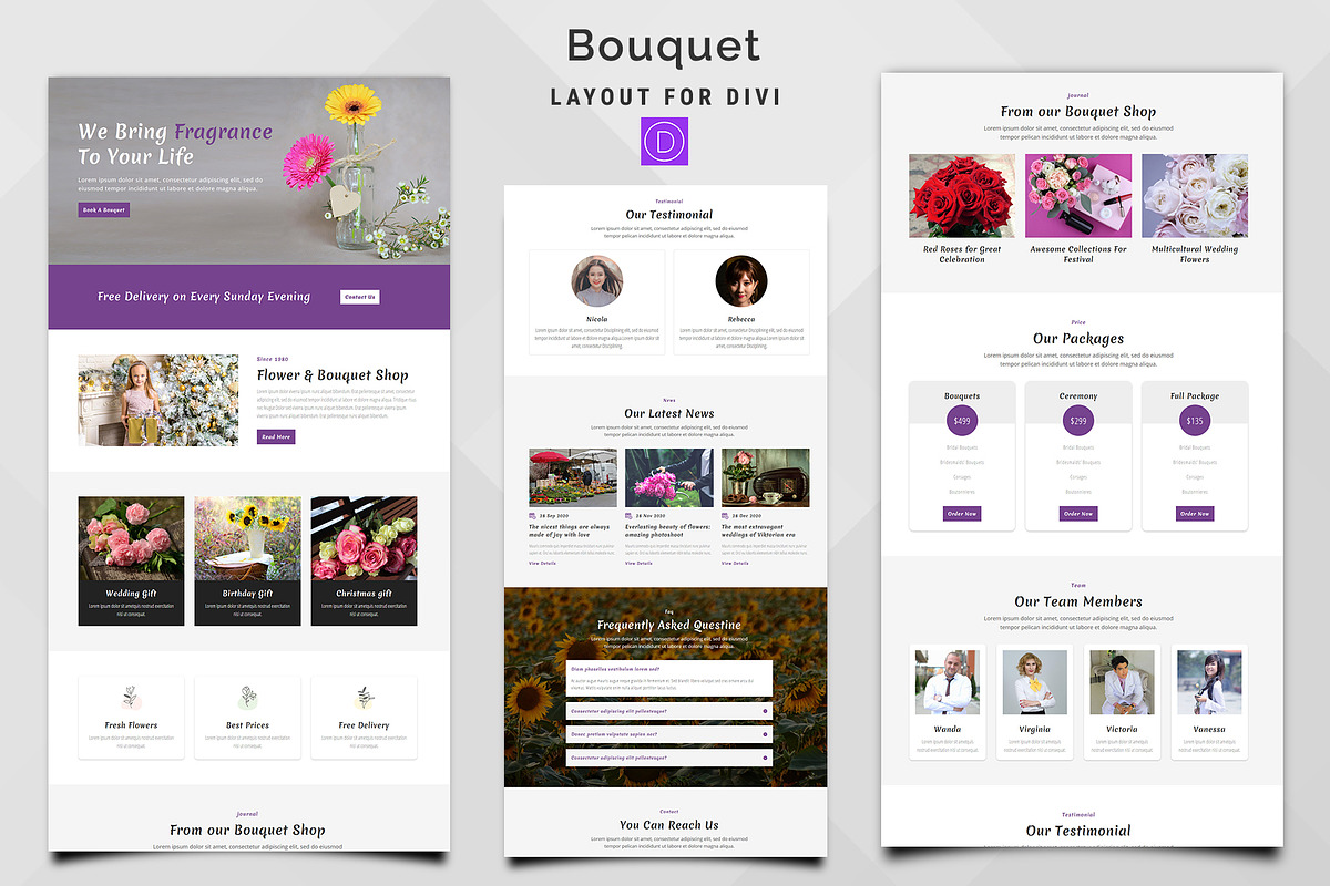 Bouquet Shop Divi Layout, a WordPress Template by Pennyblack Templates