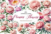 Watercolor Blush Peonies Flowers, an Illustration by CreationArt (Thumbnail 1 of 7)