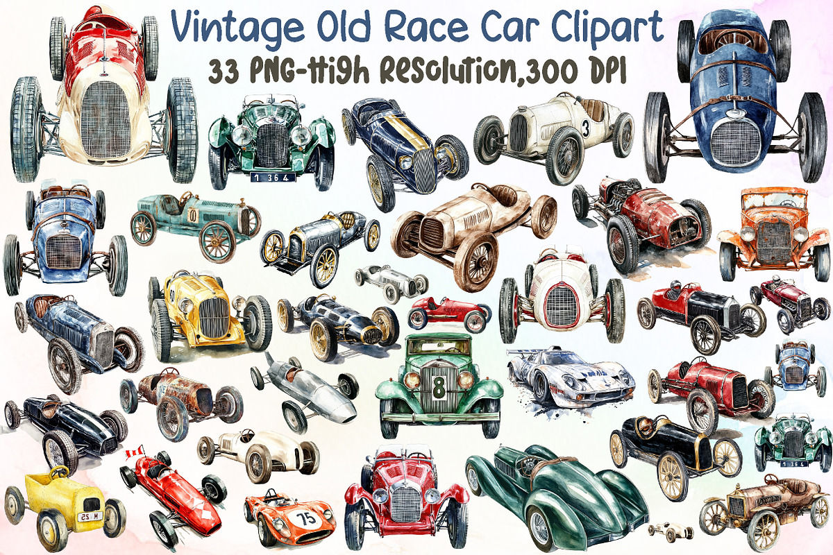 Vintage Old Race Car Clipart, an Illustration by Sublimation Artist (Photo 1 of 6)