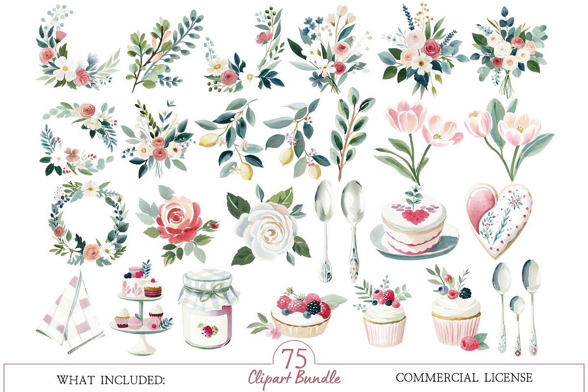 Watercolor Tea Party Clipart Bundle, an Illustration by MockupWizard (Photo 3 of 6)