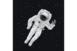 Spaceman In Pressure Suit Out In Space Among Stars