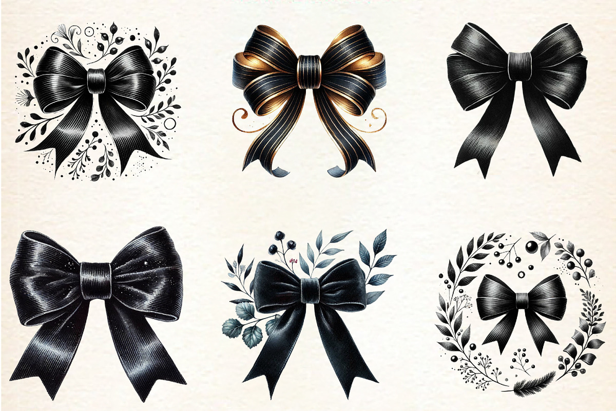 Watercolor Black Month Bow Clipart, a Seasonal Illustration by DreamArtGraphic (Photo 4 of 5)