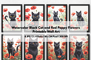 8JPG BLACK CAT RED POPPY WALL ART, an Animal Illustration by Vachira Digital Studio (Thumbnail 1 of 3)