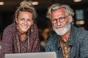 Two colleagues collaborating at workplace with a friendly and professional atmo, a Person Photo by AS photostudio