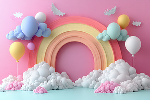 Colorful rainbow backdrop with ballo, a Photo by Tanuart