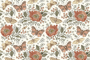 Seamless Butterflies Poppy Poppies