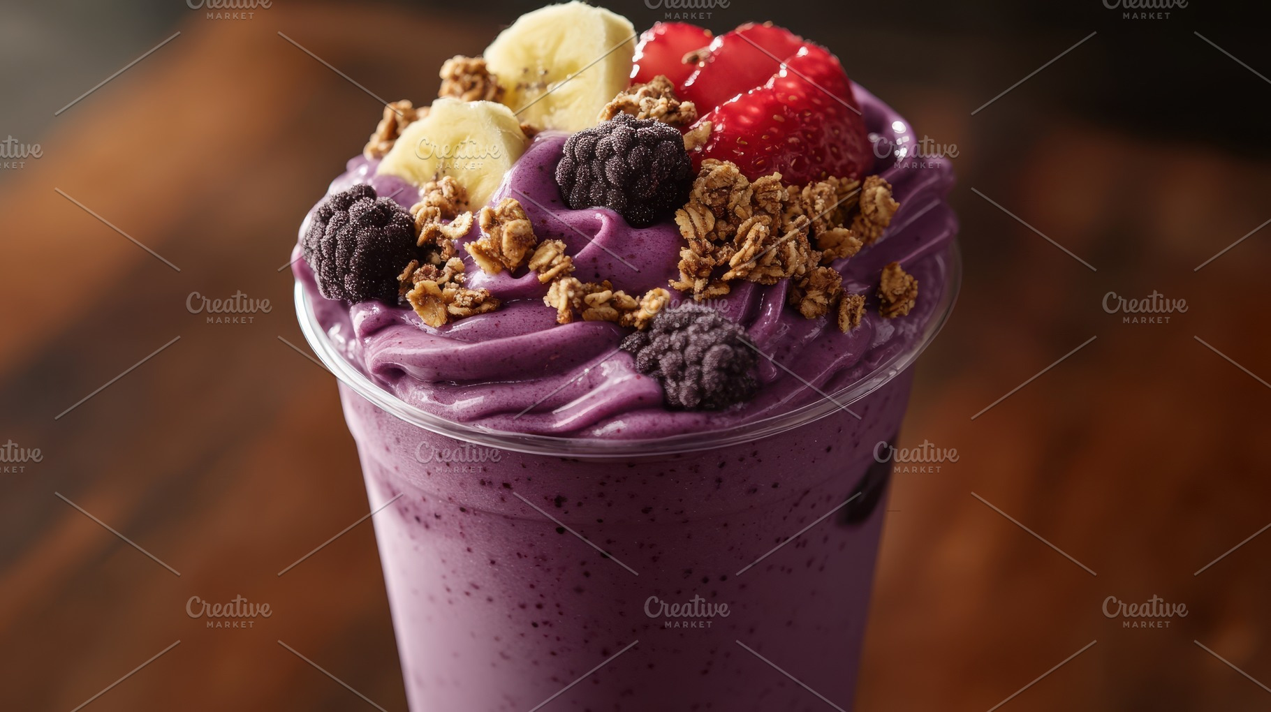 Delicious purple smoothie topped wit, a Background Photo by Pixeness