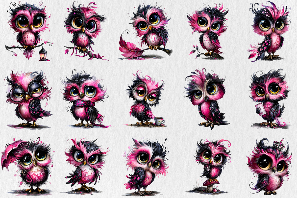Whimsical Quirky Owl Clipart, a Seasonal Illustration by Rose Art (Photo 2 of 7)